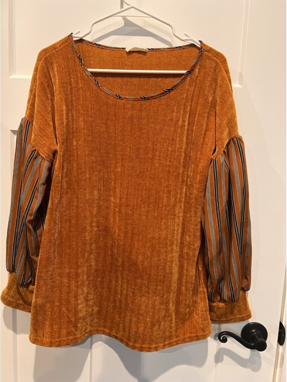 Timing Womens S Mustard Rust Velvet Peasant Blouse Balloon Sleeve Boho